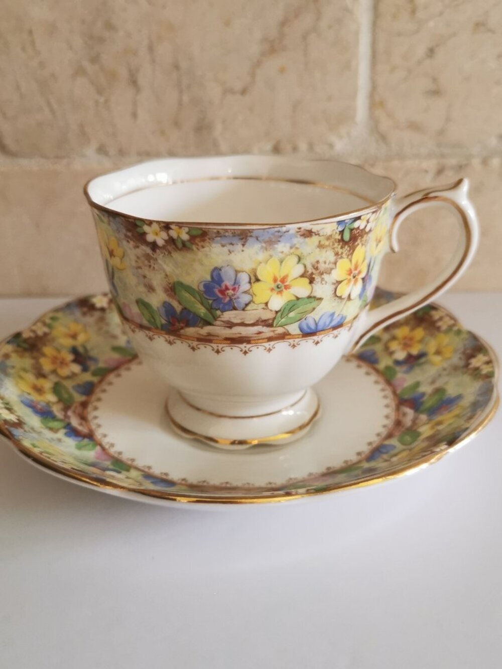 Royal Albert Mary's Garden Teacup and Saucer Vintage Footed Cup Scalloped Edge